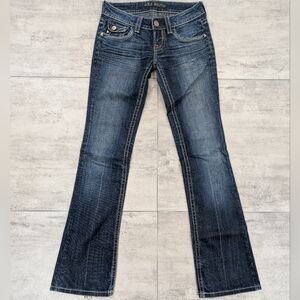 MEK Denim USA Tacoma Boot Cut Distressed Dark Wash Women's Jeans 25 x 34